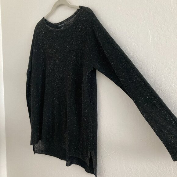 Eileen Fisher Linen Blend Crepe Sparkle Black Shirt Long Sleeve Boat Neck Party - Picture 5 of 11